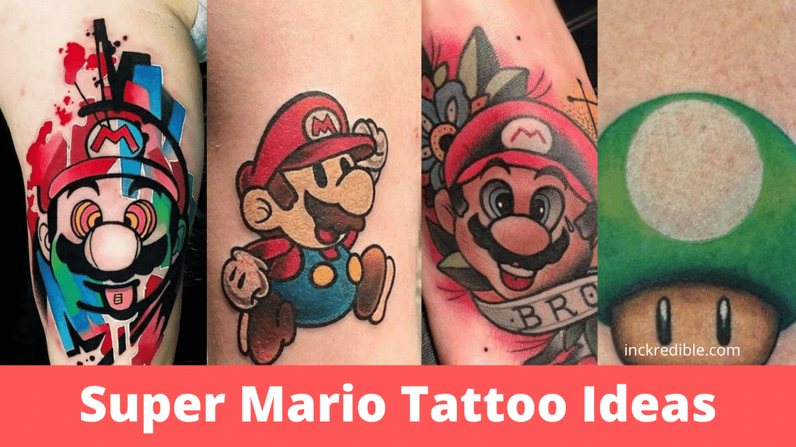 Super Mario tattoo located on the thigh